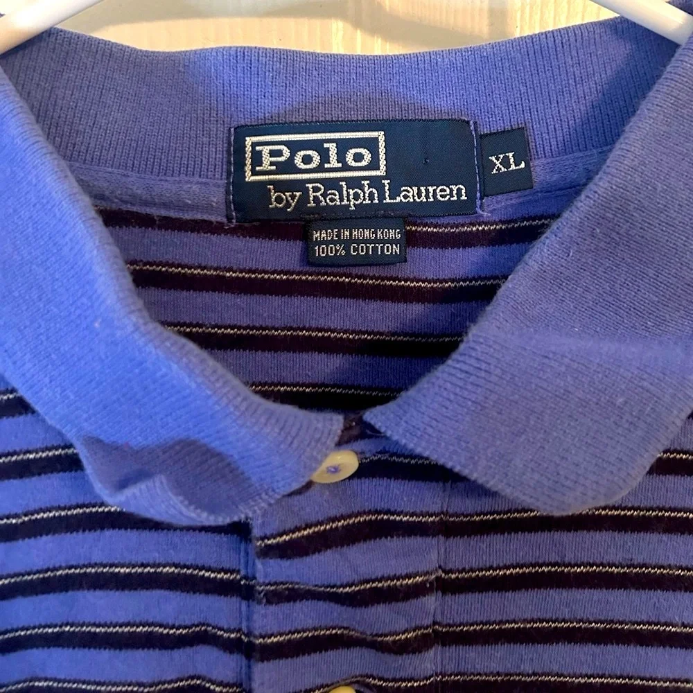 Vintage Polo by Ralph Lauren Men’s XL Blue Black Striped Short Sleeve Polo Shirt